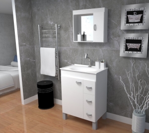 Gabinete Armário Para Banheiro Com Cuba e Espelheira Brava 60 cm Branco